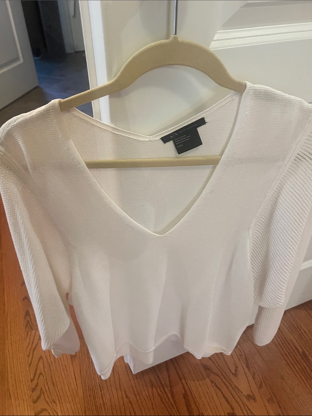 Armani Exchange White Knit V-Neck Pullover